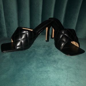 Black quilted Bottega Veneta style heels